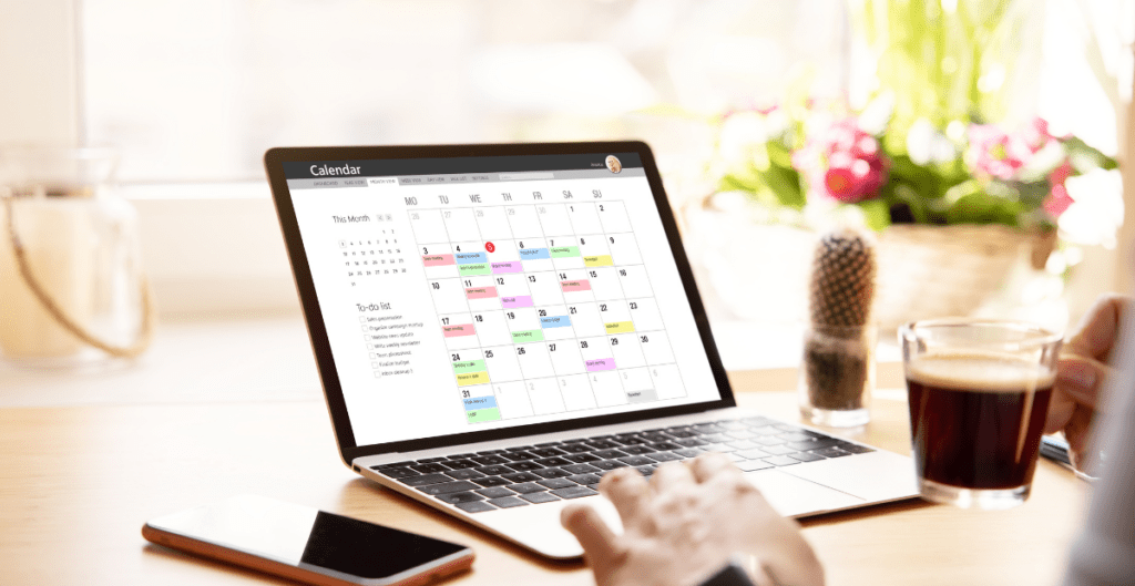 Laptop showing a digital calendar