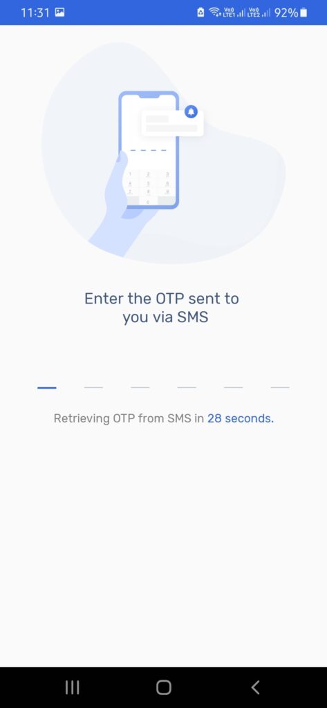 Screen showing the OTP page on grptalk