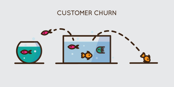 Average churn rate
 | Two water bowls filled with fishes jumping in and out showing churn rates