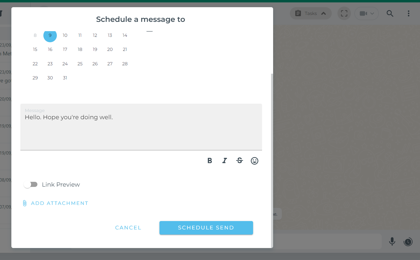 How to schedule messages on WhatsApp Web | Step 5: Confirm and click on Schedule. Your message will be sent at the designated time.

