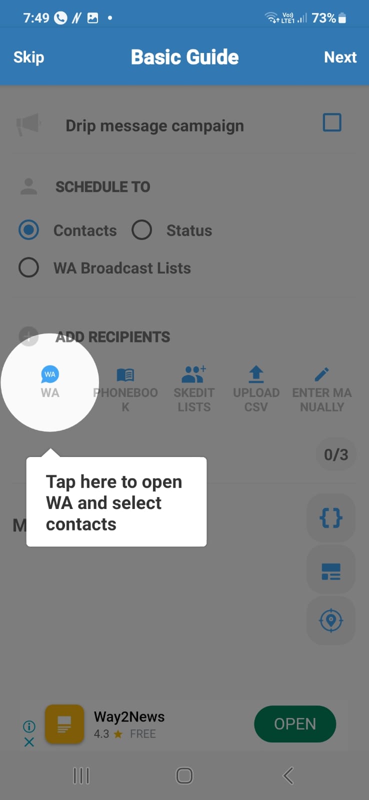 How to schedule messages on normal WhatsApp using Android | Step 2: Select a WhatsApp contact or group by opening the app. 