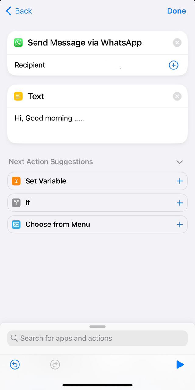 How to schedule messages on normal WhatsApp using an iPhone | Step 4: Select from the Daily, Weekly, or Monthly under REPEAT to determine the message frequency, then press Next.

