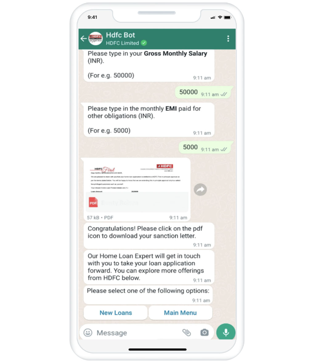 How to Use WhatsApp For Your Finance Business | Housing Development Finance Corporation (HDFC), India tailored financial advice on WhatsApp