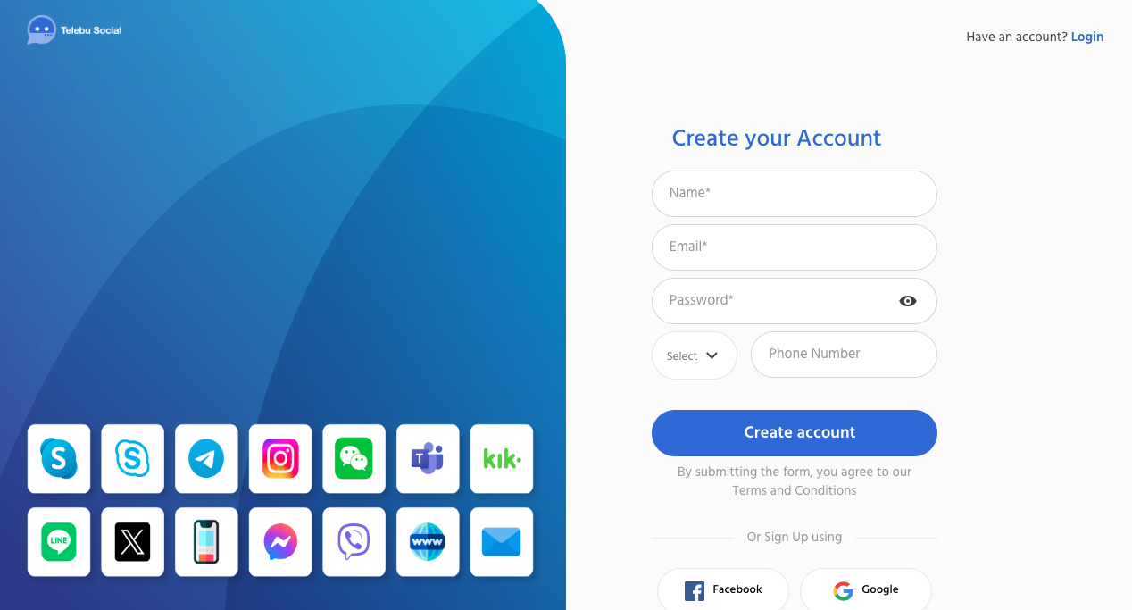 Step #3 | Telebu Social Connect Sign In page
